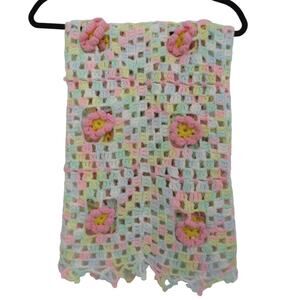 Multicolor Knit Mini Blanket with Knit Flowers
